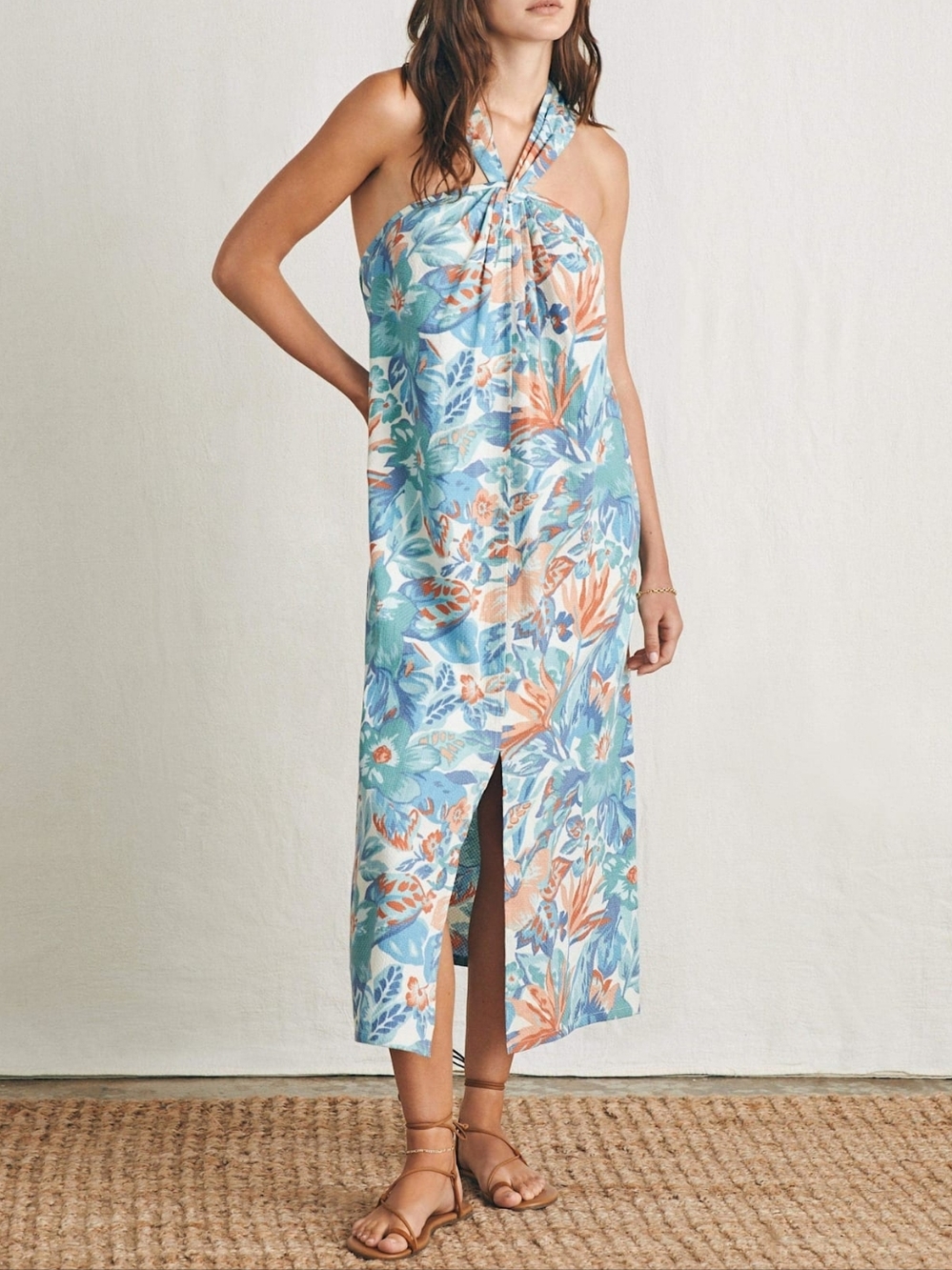 NEW FAHERTY | $198 Bay Twist Halter Summer Dress L/XL